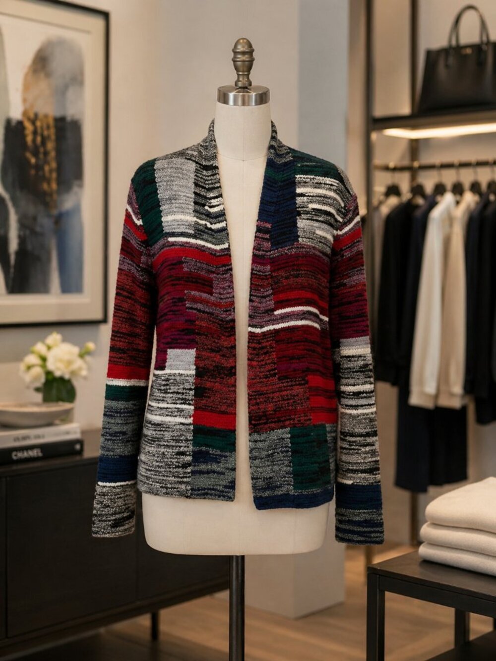 NIC+ZOE Multicolor Open-Front Knit Cardigan Cotton Wool Blend Size L